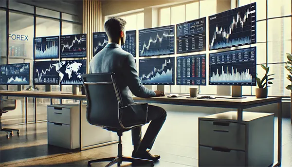 Trader Forex professionnel dans un bureau