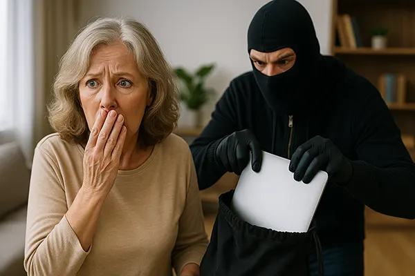 Schockierte Frau beobachtet Diebstahl